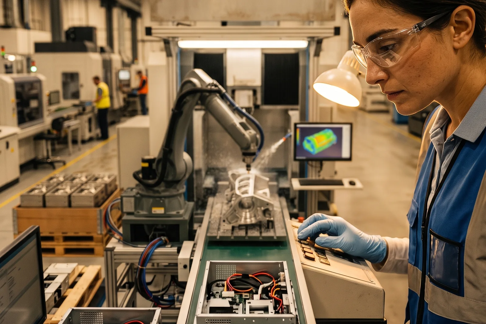 An equipment builder assembling a machine on the plant floor